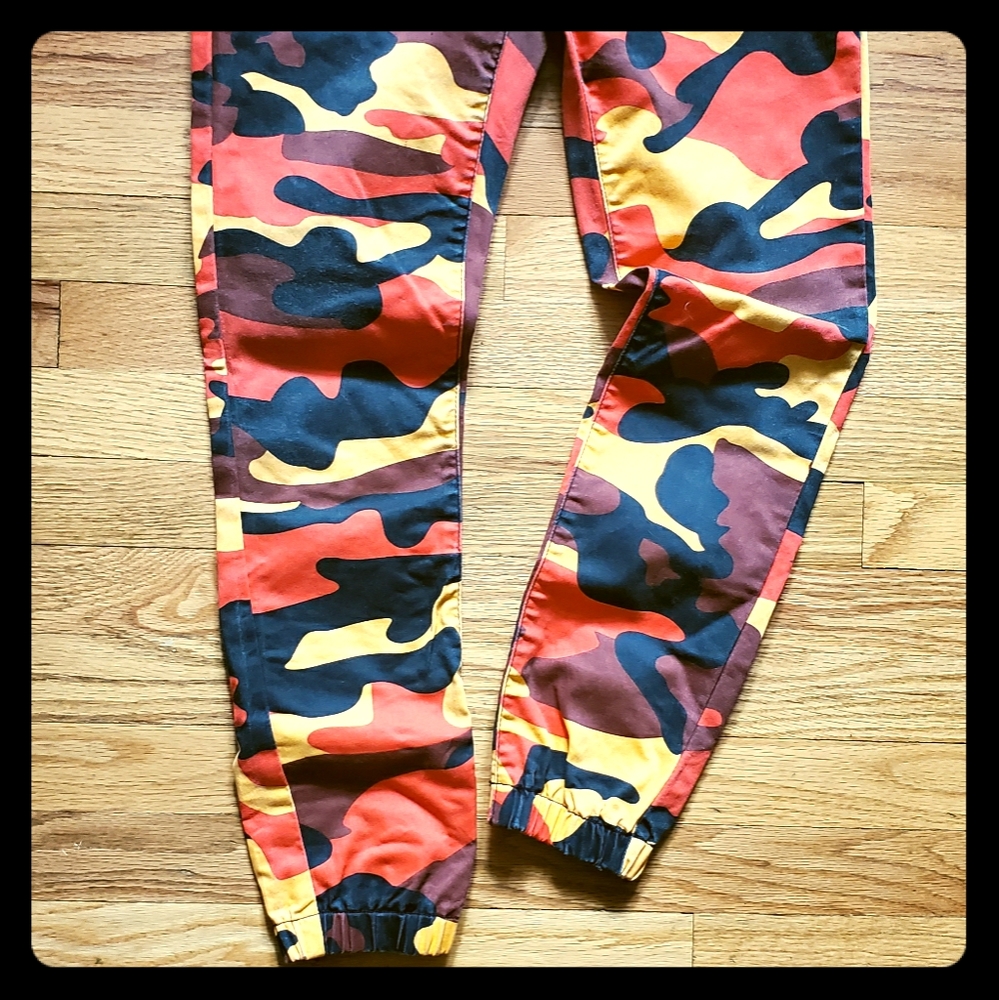 Orange camouflage joggers